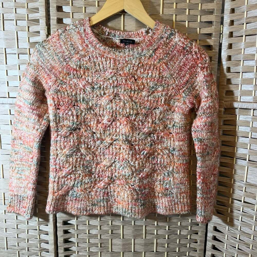 Talbots Cable Knit Sweater Peach Multicolor
